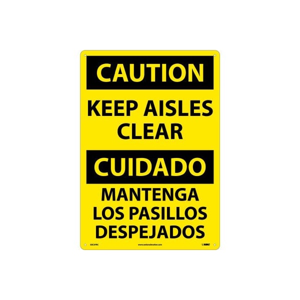 Bilingual Plastic Sign - Caution Keep Aisles Clear